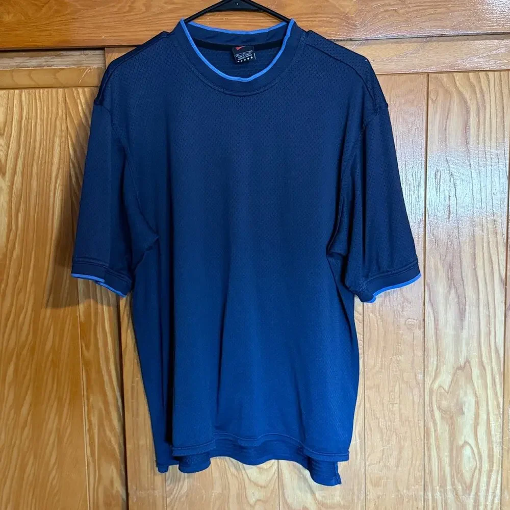 Men's Vintage Y2K Nike Navy Mesh Ringer Shirt - Size M